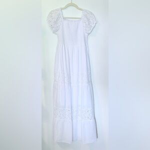 Anna-Kaci Women’s Boho Off-Shoulder Lace Maxi Dress with Smocked Detailing